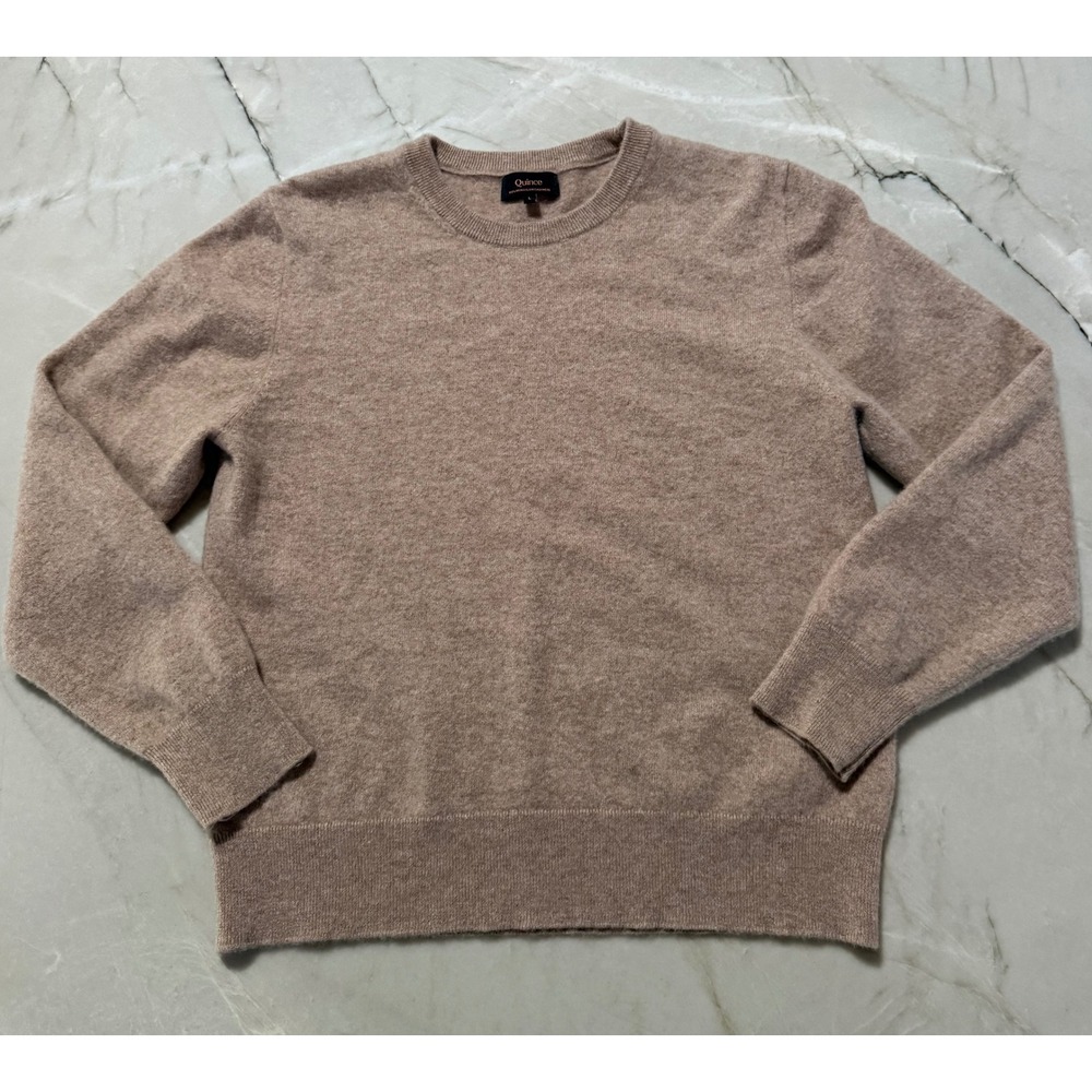 Quince 100% Mongolian Cashmere Crewneck Sweater Beige Tan Size Large Medium
